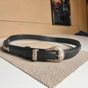 Roper Men’s Black Leather Western Belt Engraved Buckle Size 42 Cowboy